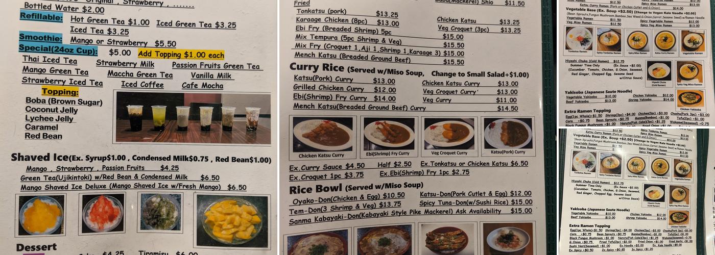 Keitaro's Kitchen Menu