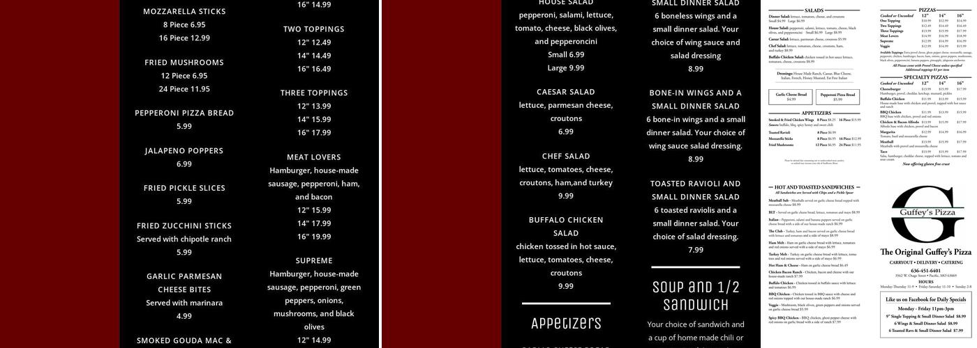Guffey's Pizza Menu