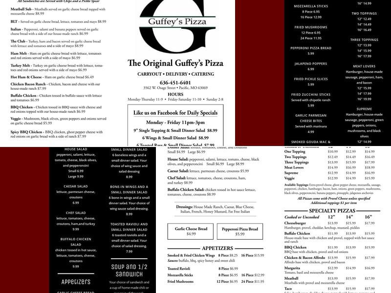 Guffey's Pizza Menu