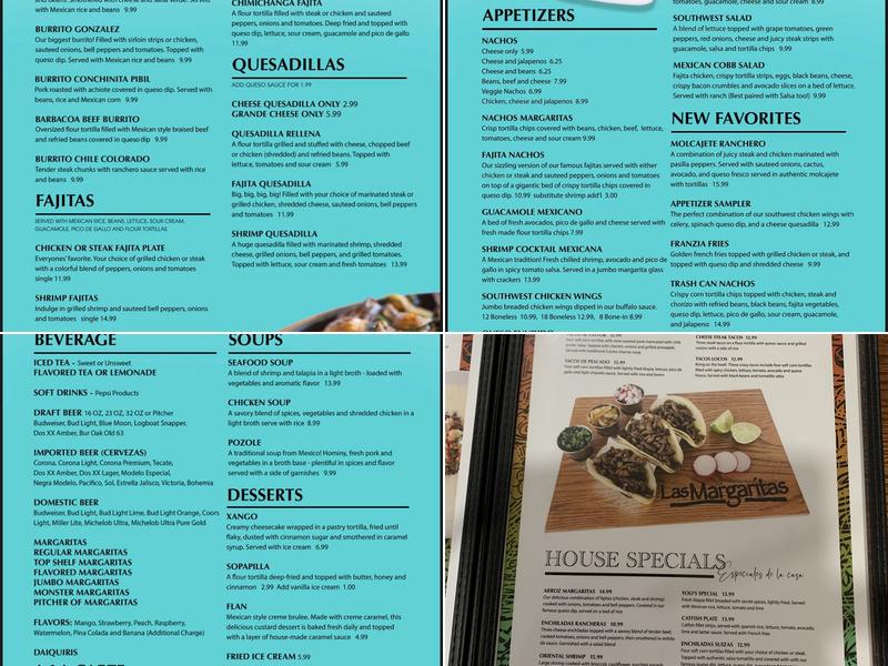 Las Margaritas Menu