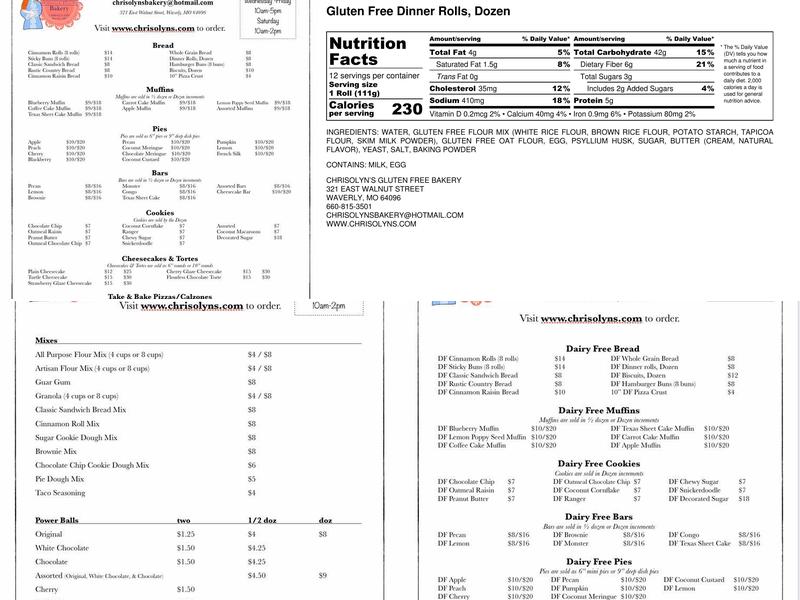 Chrisolyn's Gluten Free Bakery Menu
