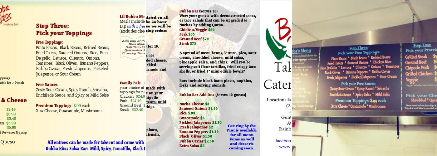 Bubba Ritos Menu