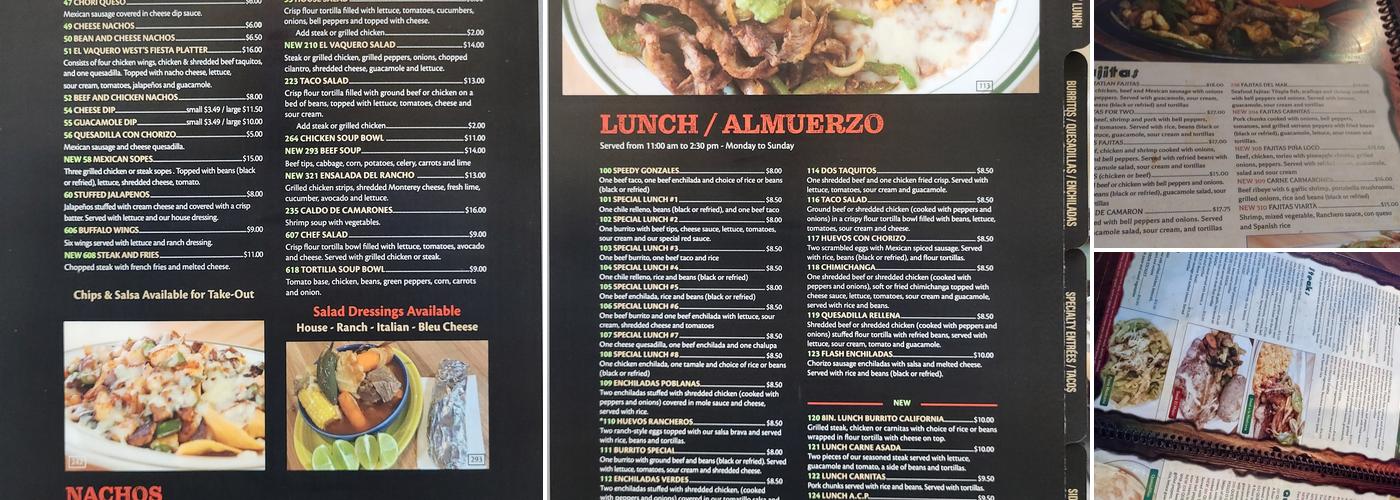 El Vaquero West Menu