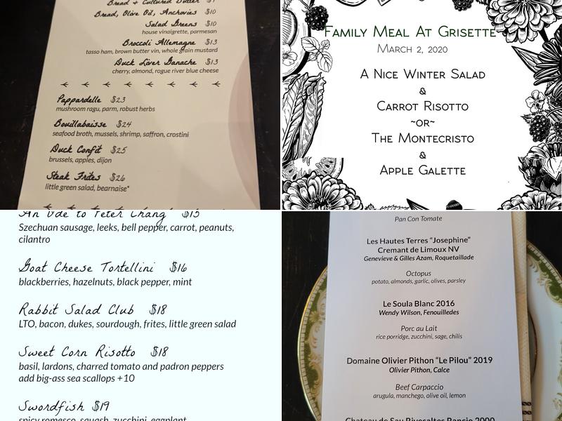 Grisette Menu