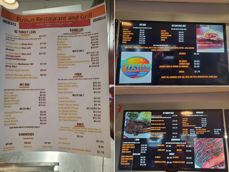 Fusion Restaurant and Grill Menu