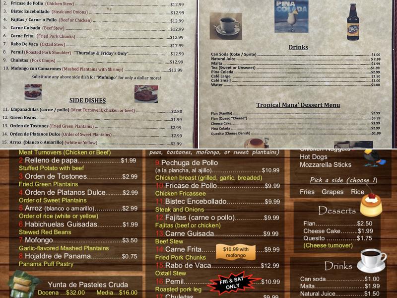 Tropical Maná Menu