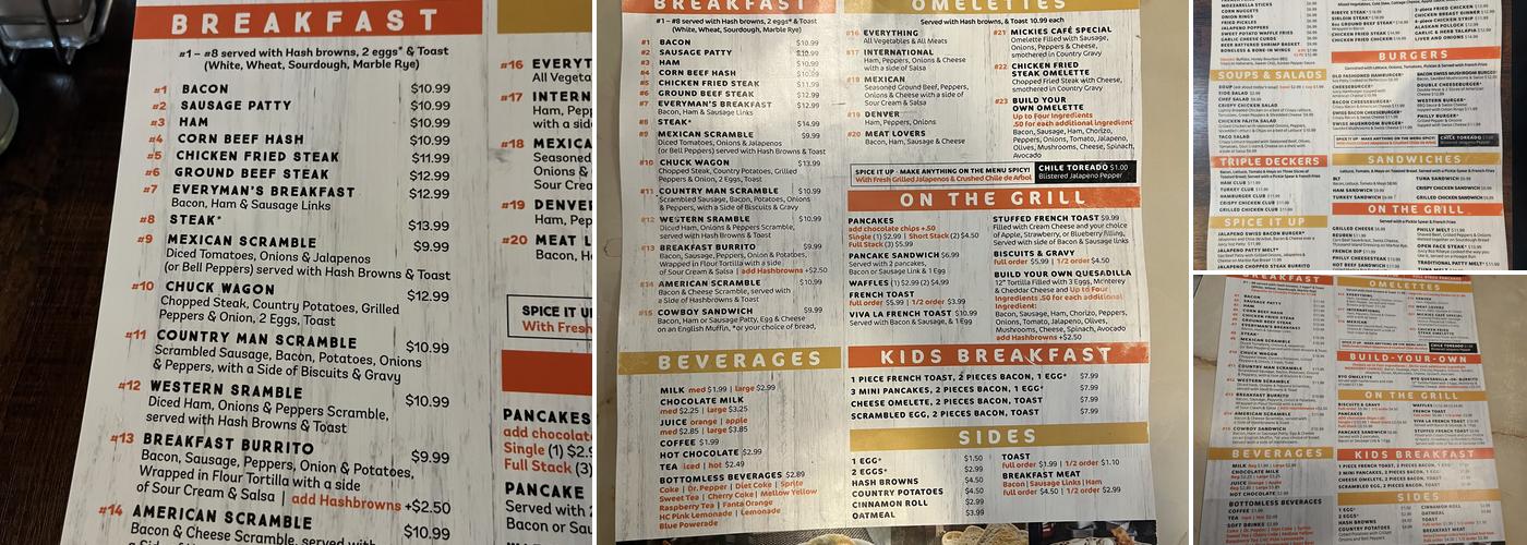 Mickies restaurant Menu