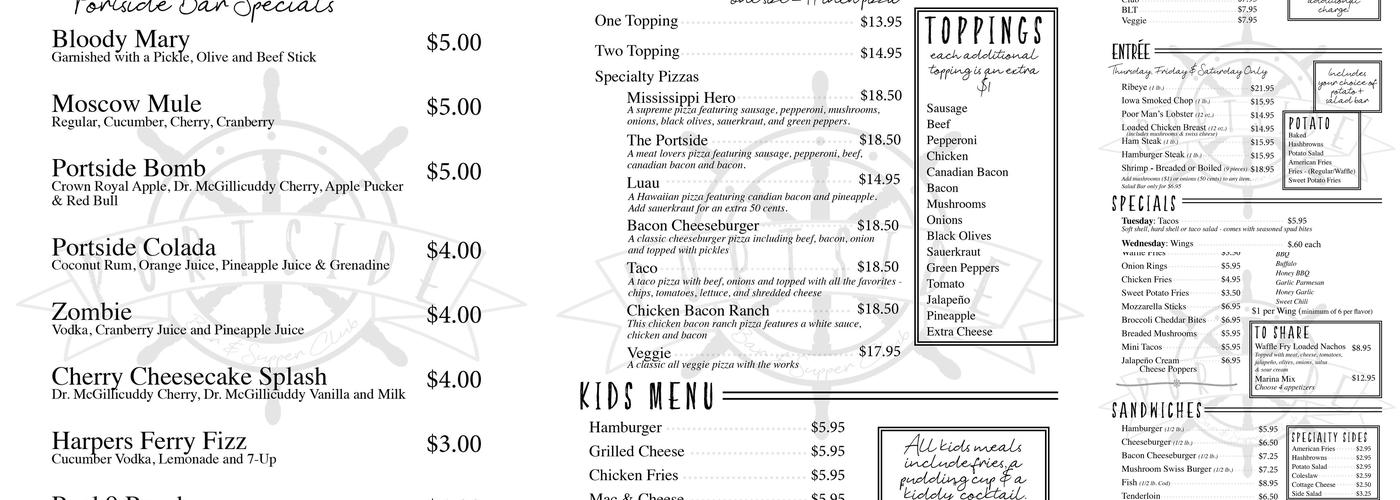 Portside Bar and Supper Club Menu