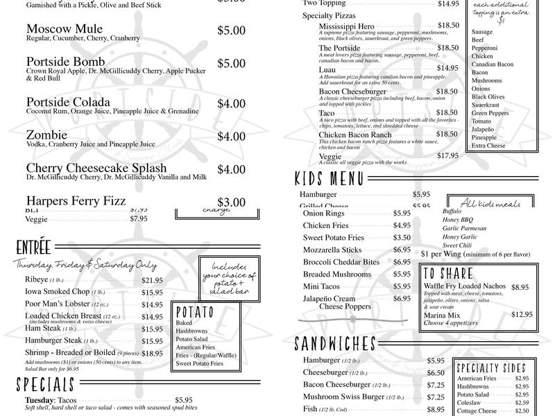 Portside Bar and Supper Club Menu
