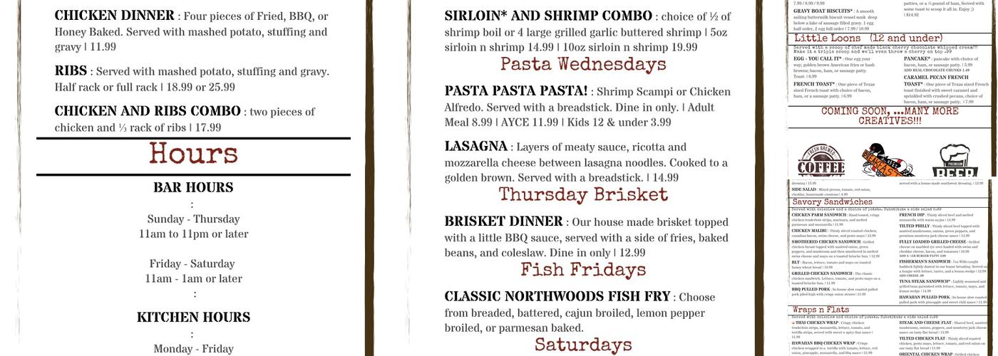 Tilted Loon Saloon Menu