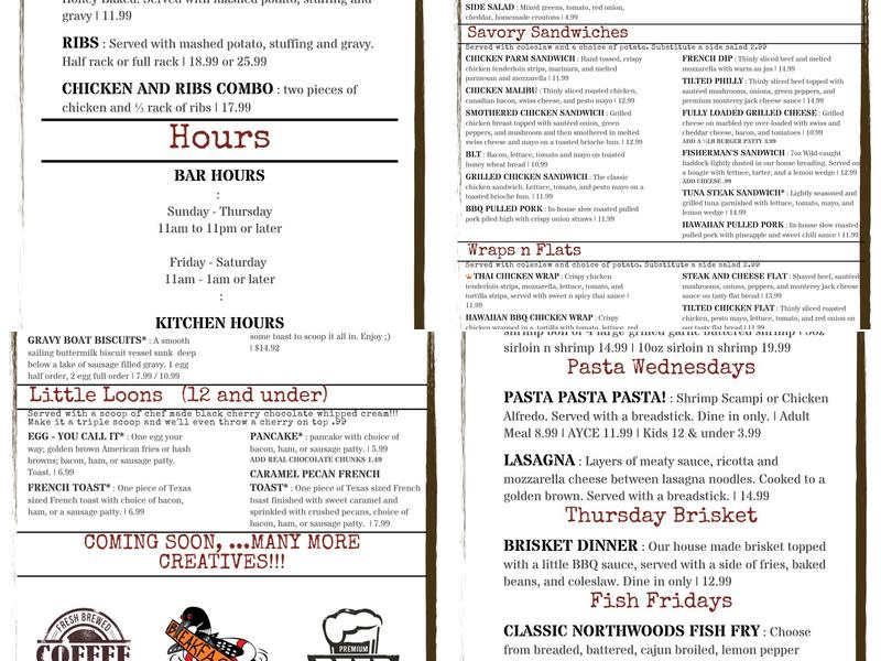 Tilted Loon Saloon Menu