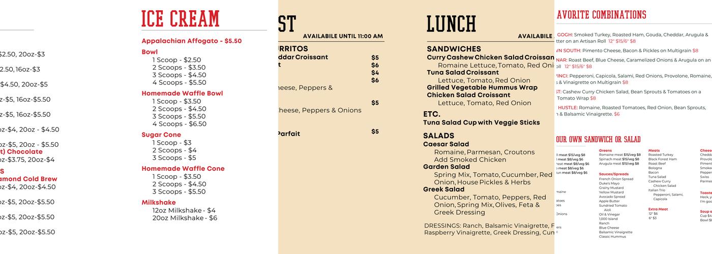 Cross Creek Cafe Menu