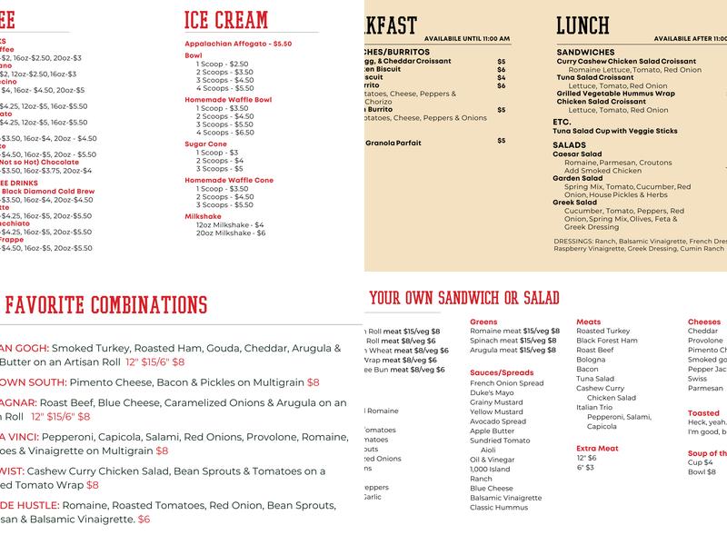 Cross Creek Cafe Menu