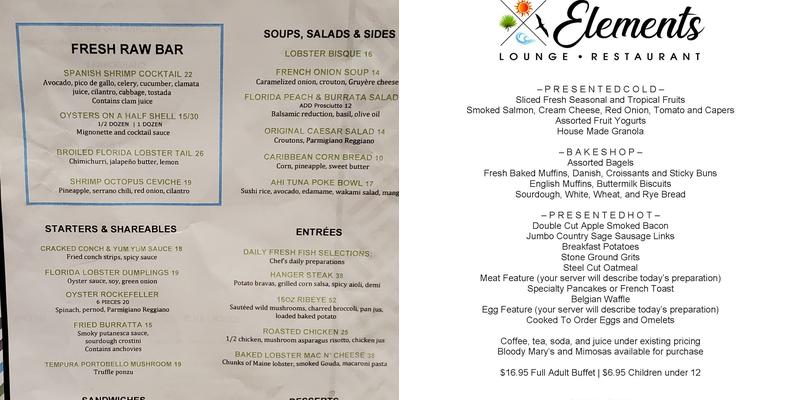 Elements Restaurant Menu