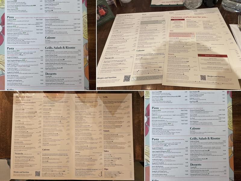 Prezzo Italian Restaurant Lymington Menu