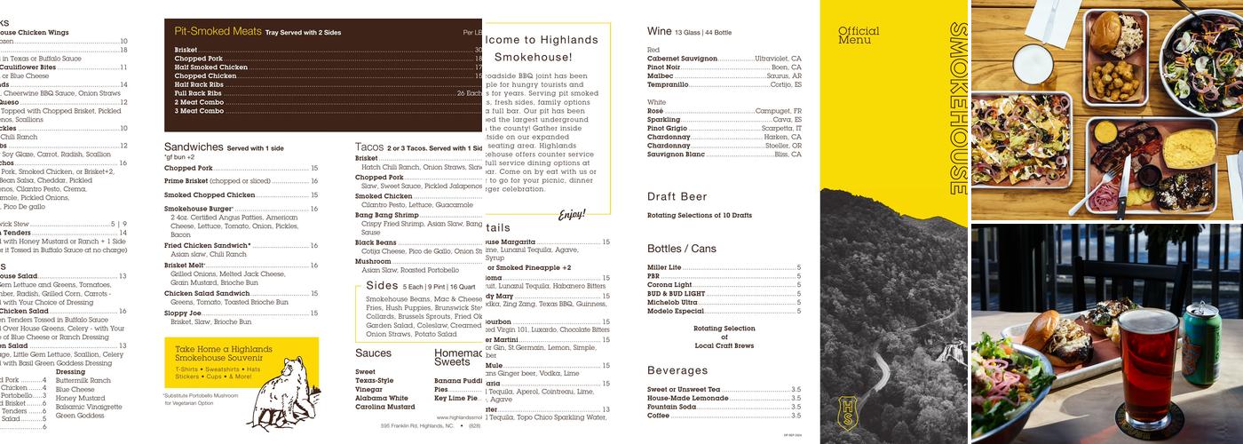 Highlands Smokehouse Menu