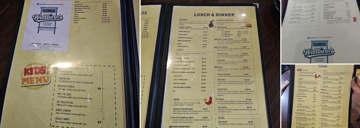 Wellborn's Country Charm Menu