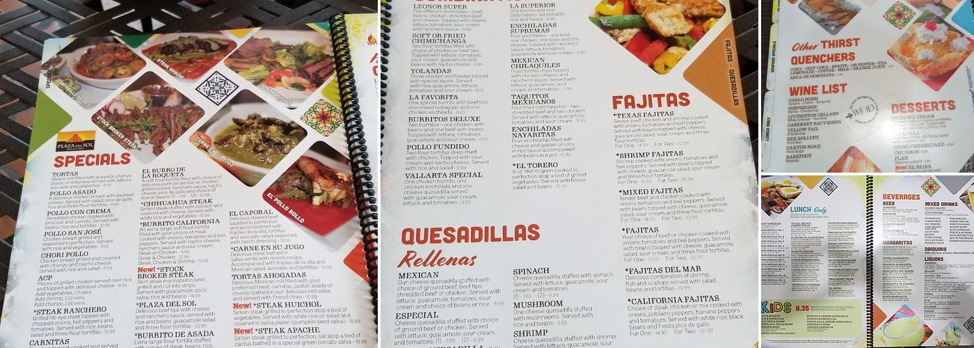 Plaza del Sol Menu