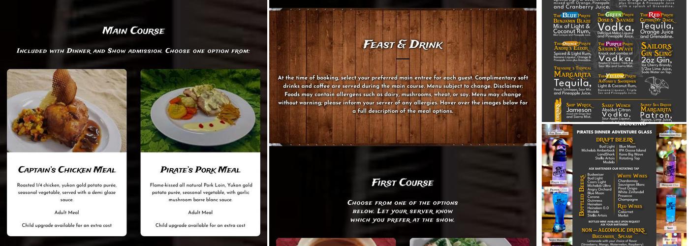 Pirates Dinner Adventure Menu