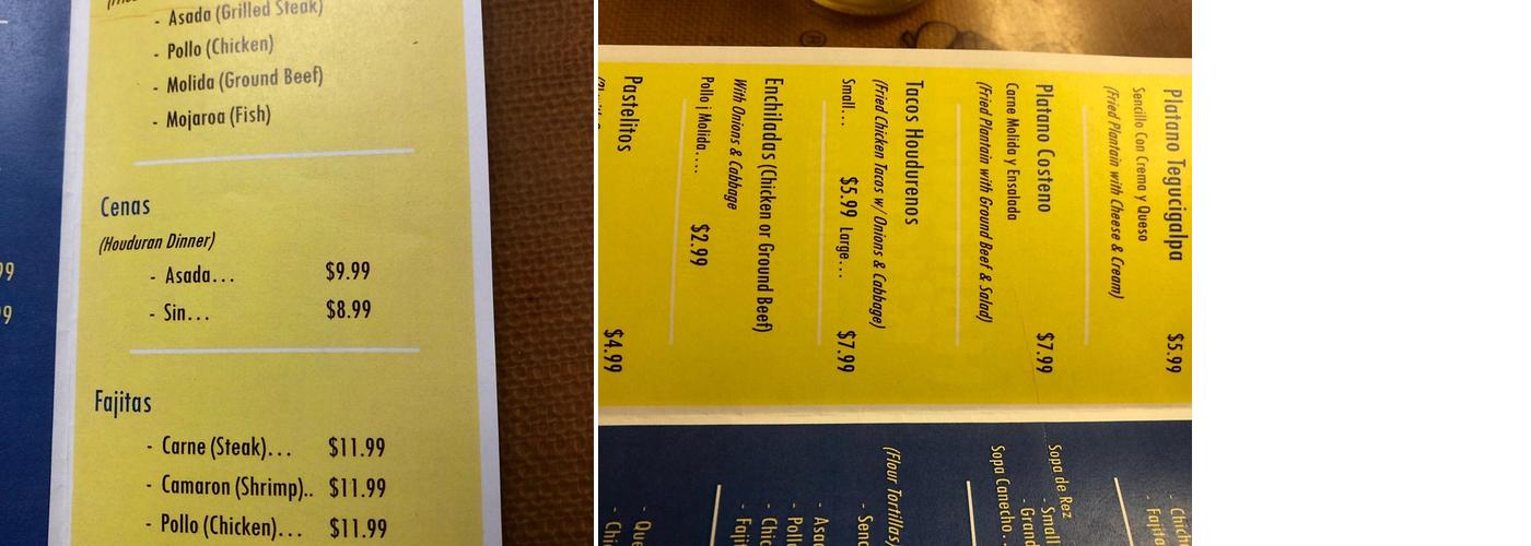 Honduran Kitchen Menu