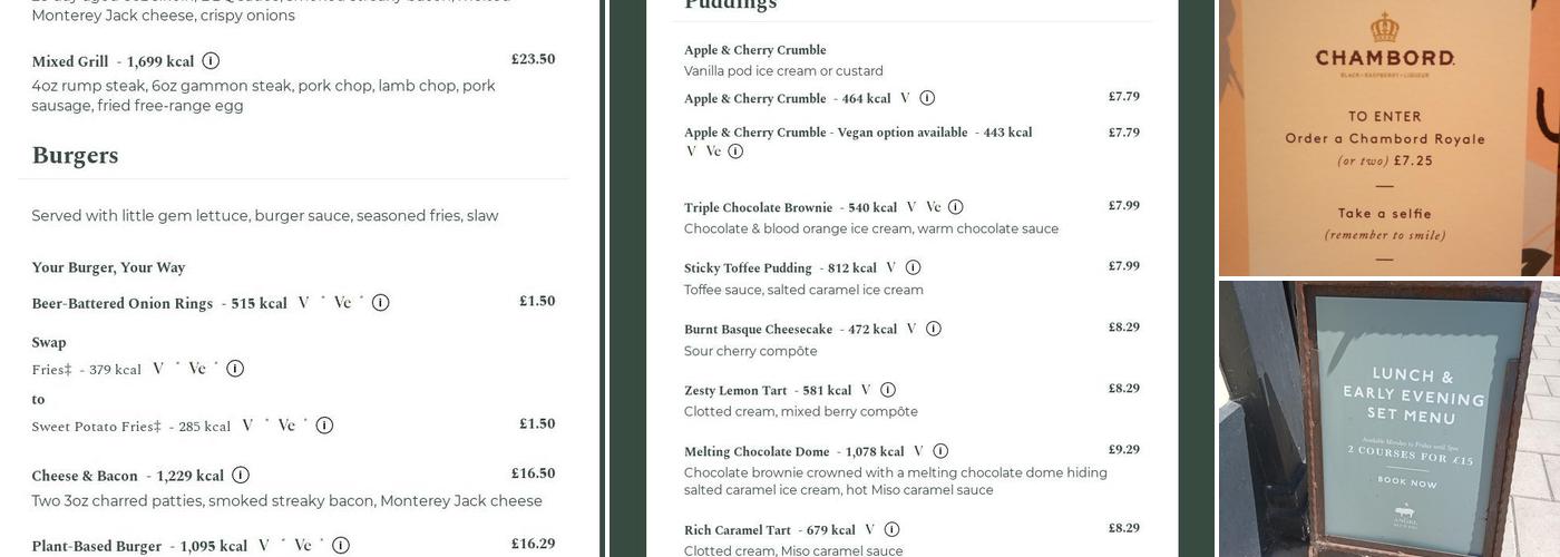 The Angel & Blue Pig Menu