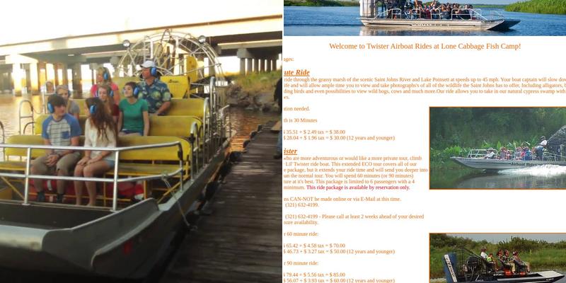 Twister Airboat Rides Menu
