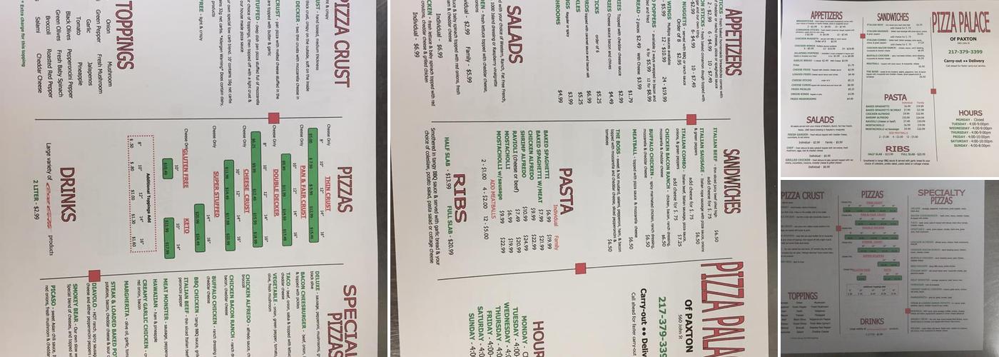 Pizza Palace Menu