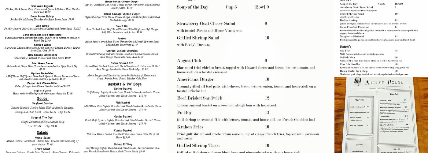 The August House Menu
