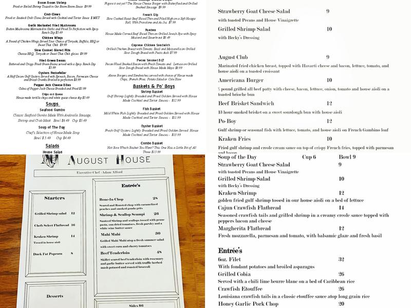 The August House Menu