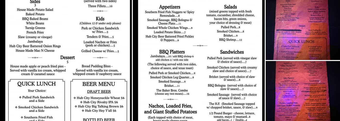 Baker Bros. BBQ Menu