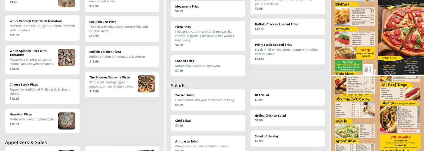 boomers pizzeria on the go Menu