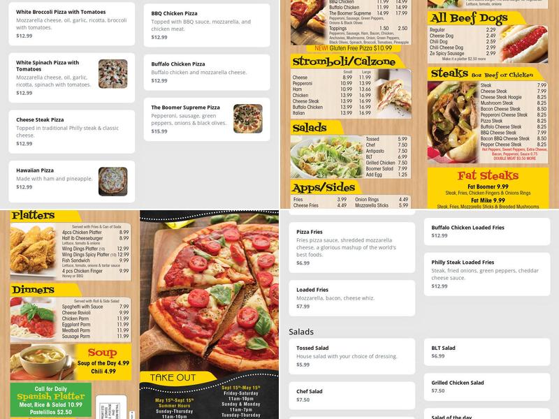 boomers pizzeria on the go Menu