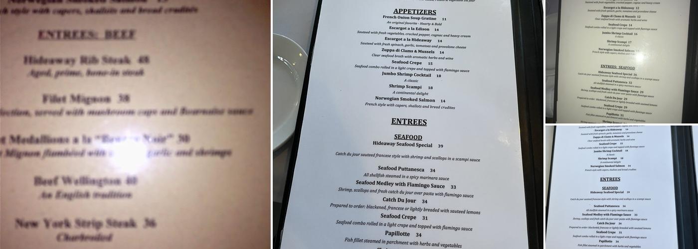 Hideaway Café Menu
