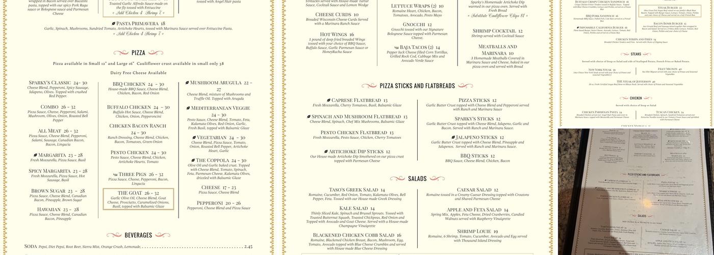 Sparky’s Landing Menu