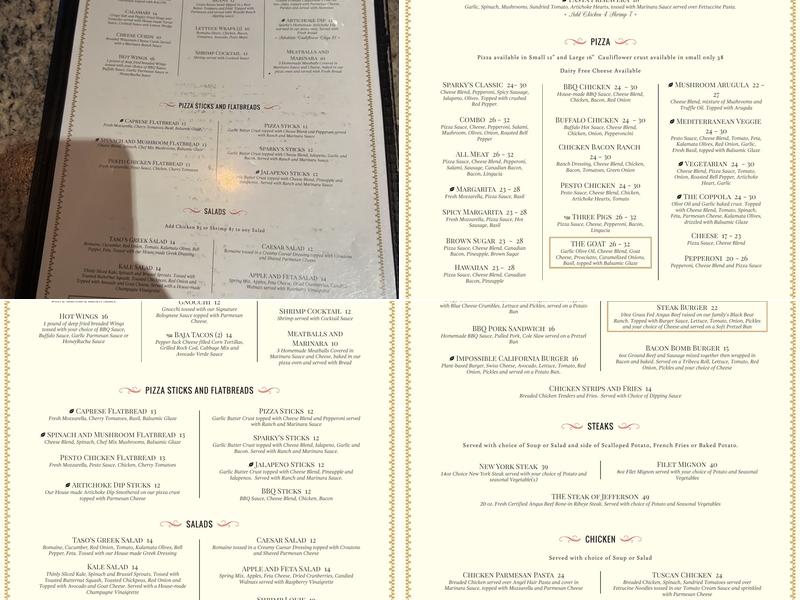 Sparky’s Landing Menu