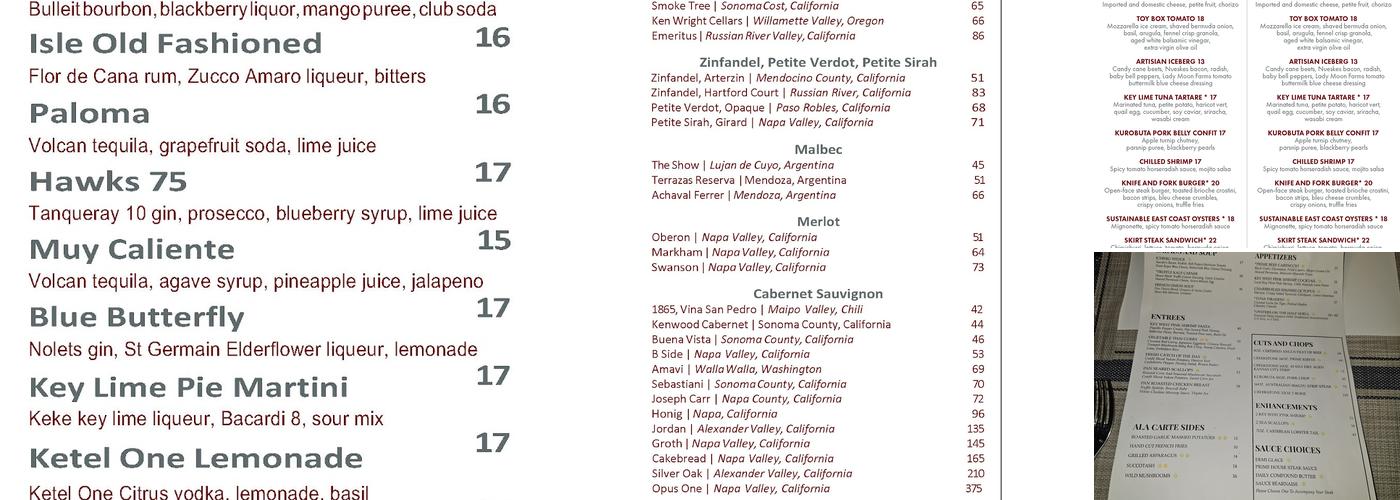 Sixty-One Prime Menu