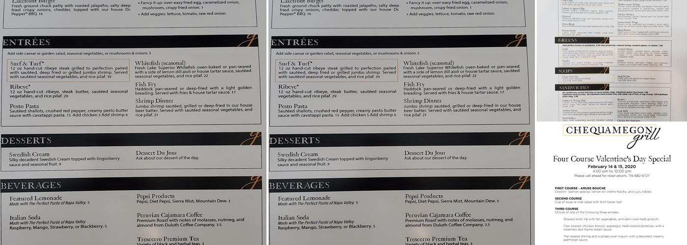 Chequamegon Grill Menu