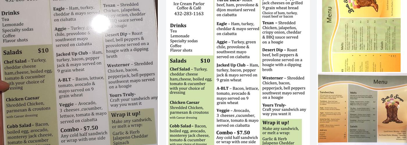 Boots and Scoops Menu