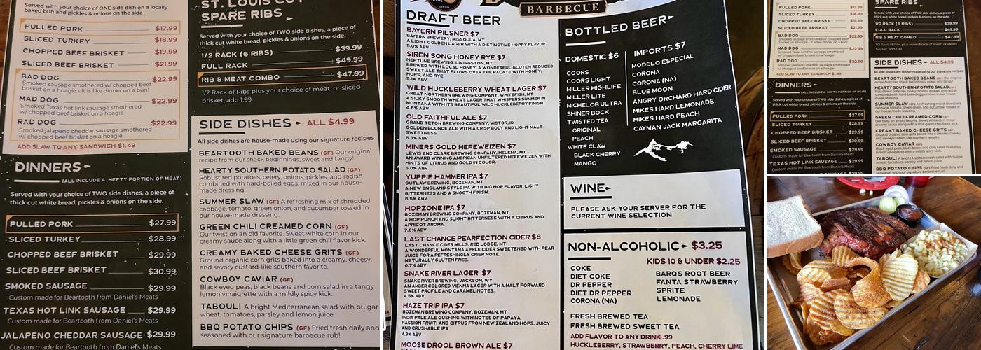 Beartooth Barbecue Menu