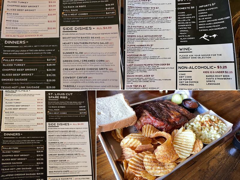 Beartooth Barbecue Menu
