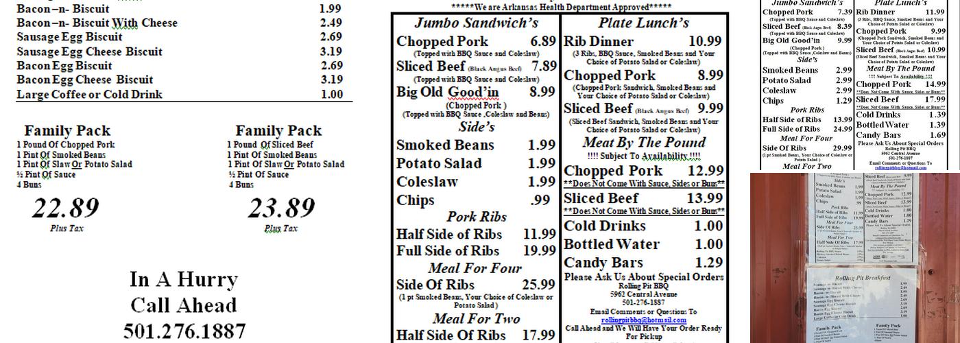 Rolling Pit Bbq Menu