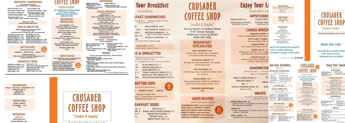 Crusader Coffee Shop Menu