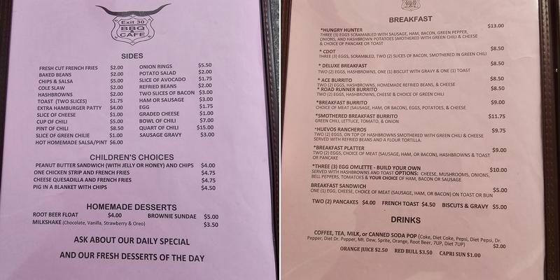 Exit 30 BBQ & Cafe Menu
