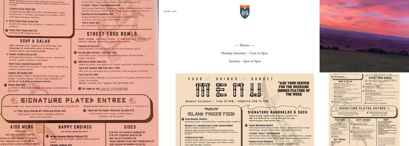 Sunset 89 Menu