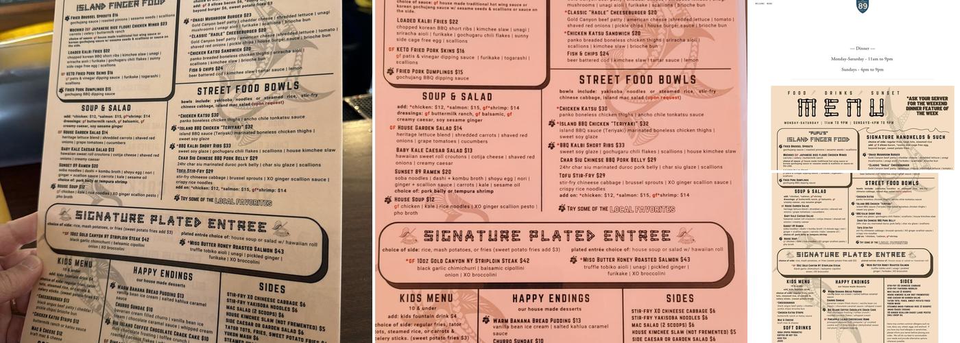 Sunset 89 Menu