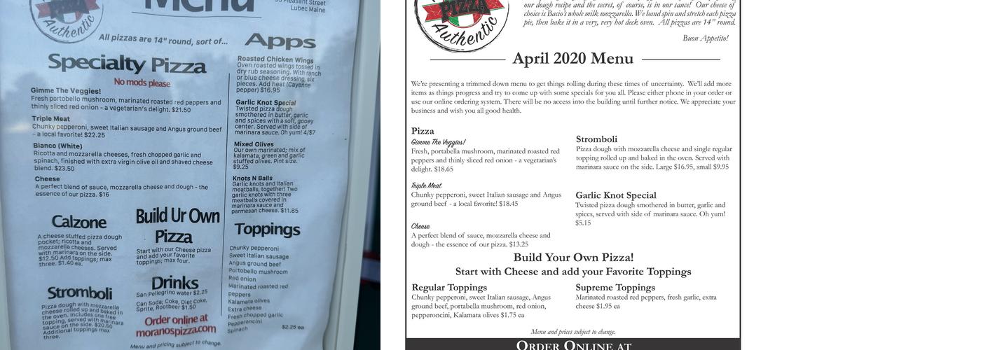 Morano's Authentic Pizza Menu