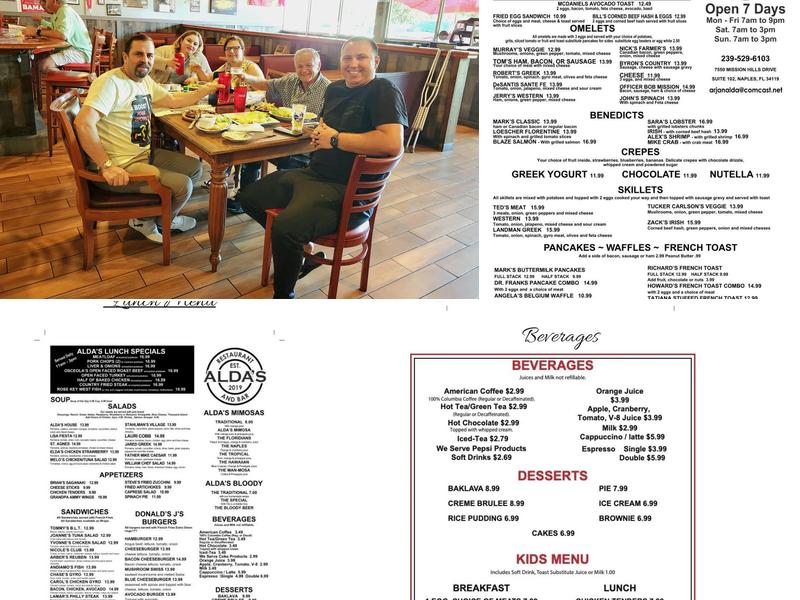 Aldas Restaurant & Bar Menu