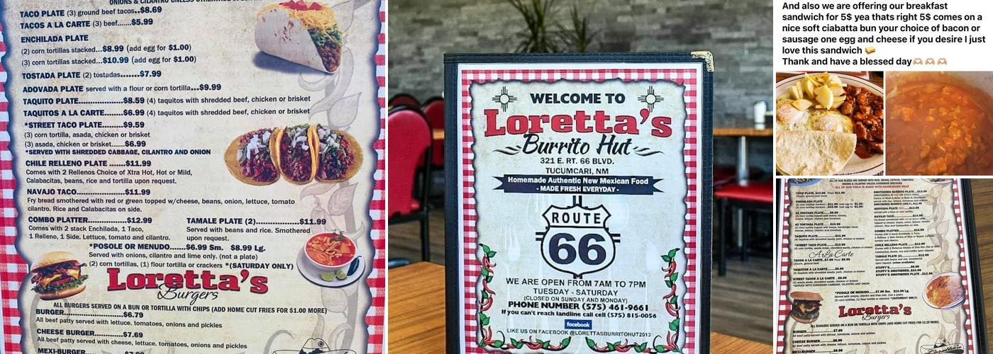 Loretta’s Burrito Hut Menu