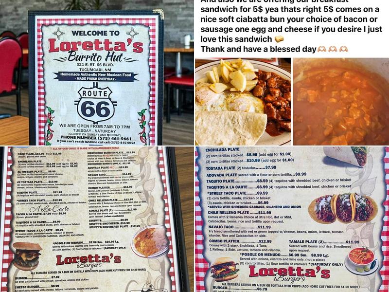 Loretta’s Burrito Hut Menu