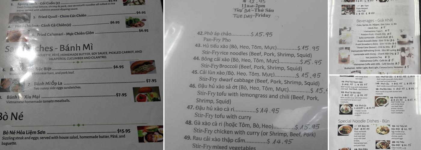 Pho House Menu